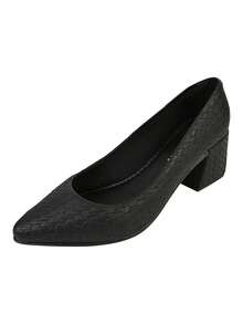 Women's Pointed Toe Pumps CM Shoes Napa Rope Social Work Block Heel Square High Comfortable Braided - Black - View 4