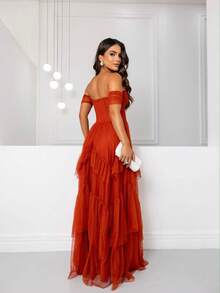 Elegant Party  ElegantElegance Zipper Applique Pleated Wedding Birthday Party Prom - Burnt Orange - View 2