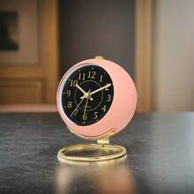 1PC Nordic Creative Metal Desktop Quartz Clock, Minimalist Alarm Clock, New Desktop Bedside Student Silent Night Light Pointer Clock (Without Battery) - Hồng - Xem 1