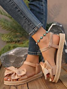 Women's Casual Bowknot Flat Sandals, Breathable Slip-On Elastic Band Beach Slip-On, Summer