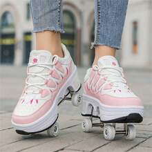Transformable 4-Wheel Roller Skate Shoes, Roller Skates For Teens And Students, Dual-Wheels Rollers - Pink - View 6