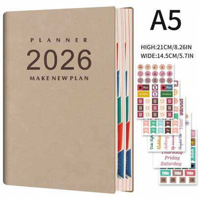 2026 A5 Grand Standard Plan Calendar Planning: High Quality PU Leather (January December) Daily, Weekly, And Monthly Agendas, 100g Of Paper, 365 Day To-Do List, Planner's Selection, Perfect Gift!, School Supplies,Back To School