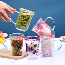 1 Set Of 300ml Novel Double-Layer Dried Flower With Handle Double-Layer Glass Cups, Multiple Colors To Choose From, Bell Cup Type, Insulated And Heat-Resistant Transparent Coffee Cups, Breakfast Milk Cups, Gift For Girlfriend And Boyfriend