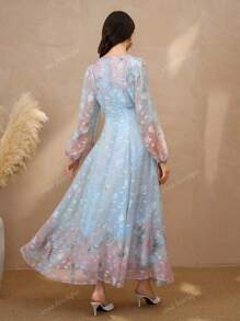 Vintage Floral Printed Slim Fit Romantic Style Women Dress