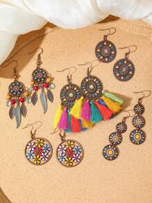 TopHanqi 13 Paar Vintage Bohemien Ohrring Set, geometrische personalisierte Tropfenöl-handgefertigte Quaste-Ohrringe mit Strass-Umwicklung, geeignet für täglichen Gebrauch, Partys, Street-Style, Geschenke, ganzjährig