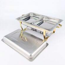 Chauffe-plat en acier inoxydable doré épais, chauffe-plat d'hôtel, chauffe-plat rectangulaire pliable pour restauration libre-service, récipient de conservation des aliments