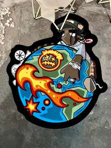 1pc Black People Earth Creative Art Design, Fashionable Pattern, Soft & Comfortable Bedroom Carpet, Home Decor, Easy To Clean, Made Of Polyester, Hand Wash Only, Suitable For Living Room, Bedroom, Indoor Use, Bedroom Decor, Room Decor, Small Rug - Multicolor - View 3