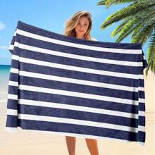 1pc Large-Sized Fine Striped Pattern Ultra-Fine Fiber Beach Towel, Multiple Colors And Styles To Choose From, Super Large Soft Gap, Swimming Pool, Beach, Travel And Camping Towel Blanket, Beach Blanket, Indispensable Accessory For Adult Women And Men's Lounge Chairs, Essential For Travel And Vacation, Festival Gift, Simple, Fashionable And Elegant