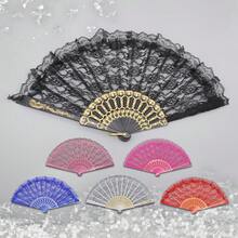 Plastic Frame Handheld Portable Fan, Smooth Retro Design, Essential Cooling Accessory For Weddings, Nightclubs And Cosplay - Princess Theme Retro Fabric Hand Fan Halloween - Black - View 11
