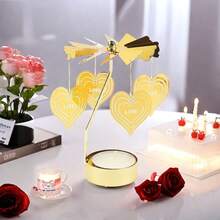 1 件旋转木马金色热旋转蜡烛台装饰转移风车创意万圣节圣诞礼物旋转烛台，金色旋转烛台套装适用于浪漫婚礼、圣诞派对、家庭餐桌装饰、节日礼物 - 金色 - 查看 16