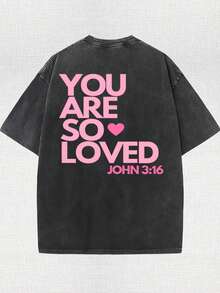 You Are A Love Printed Retro Washed T-Shirt, 230G Retro Street Style. Simple And Versatile, Pure Cotton Is Of High Quality, Novel And Fashionable, And It Is A Must-Have Fashion T-Shirt For Spring And Summer. - màu đen - Xem 2