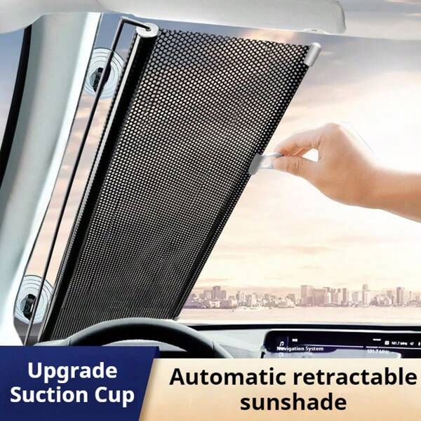 1 X Auto Retractable Car Sunshade, PVC Insulated Roll-Up Sun Protector, Car Adsorption Shade Light Shield - Anti-UV & Heat Insulation Curtain, Easy Sticker Installation, Suitable For Most Models, Heat Insulation Sun Shield