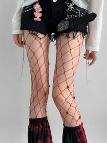 Meias altas com coração brilhante, strass brilhantes e design de rede aberta para mulheres