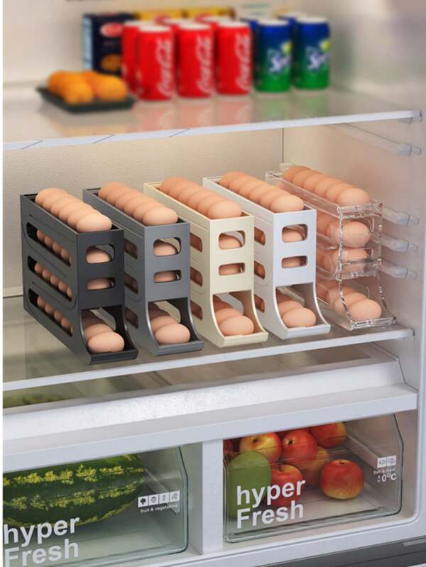 Estante para huevos de 4 capas para refrigerador, dispensador de huevos de gran capacidad, caja de almacenamiento de huevos, ahorro de espacio, caja de almacenamiento en la puerta lateral del refrigerador, caja de huevos de rodillos automáticos que mantienen la frescura, accesorio de almacenamiento y almacenamiento para refrigerador, estante especial para huevos de gran capacidad, caja de material ABS