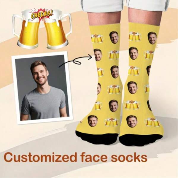 1 Pair Of Custom-Made Beer Socks (Without Black Heels), Couple Custom-Made Socks, Graduation Gift, Fun High-Neck Custom-Made Socks As A Man's Gift, Sports Socks, Custom-Made Sports Socks, Birthday Custom-Made Socks As A Valentine's Day Gift