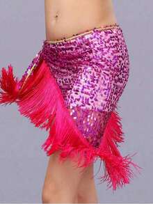 女士亮片流苏臀巾拉丁舞表演服装肚皮舞流苏腰链配三角巾 - 彩色 - 查看 16