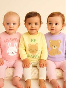 KIT com 3 Blusa de moletom para MENINAS SEM capuz estampado