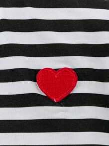 2 pezzi/set maglietta a maniche corte a righe a forma di cuore e pantaloncini di jeans per ragazze, adatto per l'estate