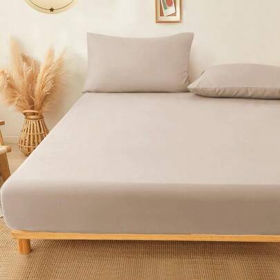 1pc Khaki 100% Cotton Fitted Sheet Deep Pocket Plain Soft Breathable Bedding Fitted Sheet For Bedroom All-Season Comfortable Mattress Protector, Mattress Cover For Bed, Bed Sheet, Soft And Breathable, For All Size Bed -Twin, Full, King, Queen Size Sheet Deep Pocket Up To 11.8 Inch Deep Pocket Bed Sheet Bedspread Back School Bedding Dormitory Sheet