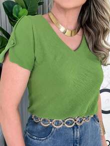 CLOTHING WOMEN'S SHORT SLEEVE V-NECK DUNA BLOUSE - Màu xanh bụi bặm - Xem 2