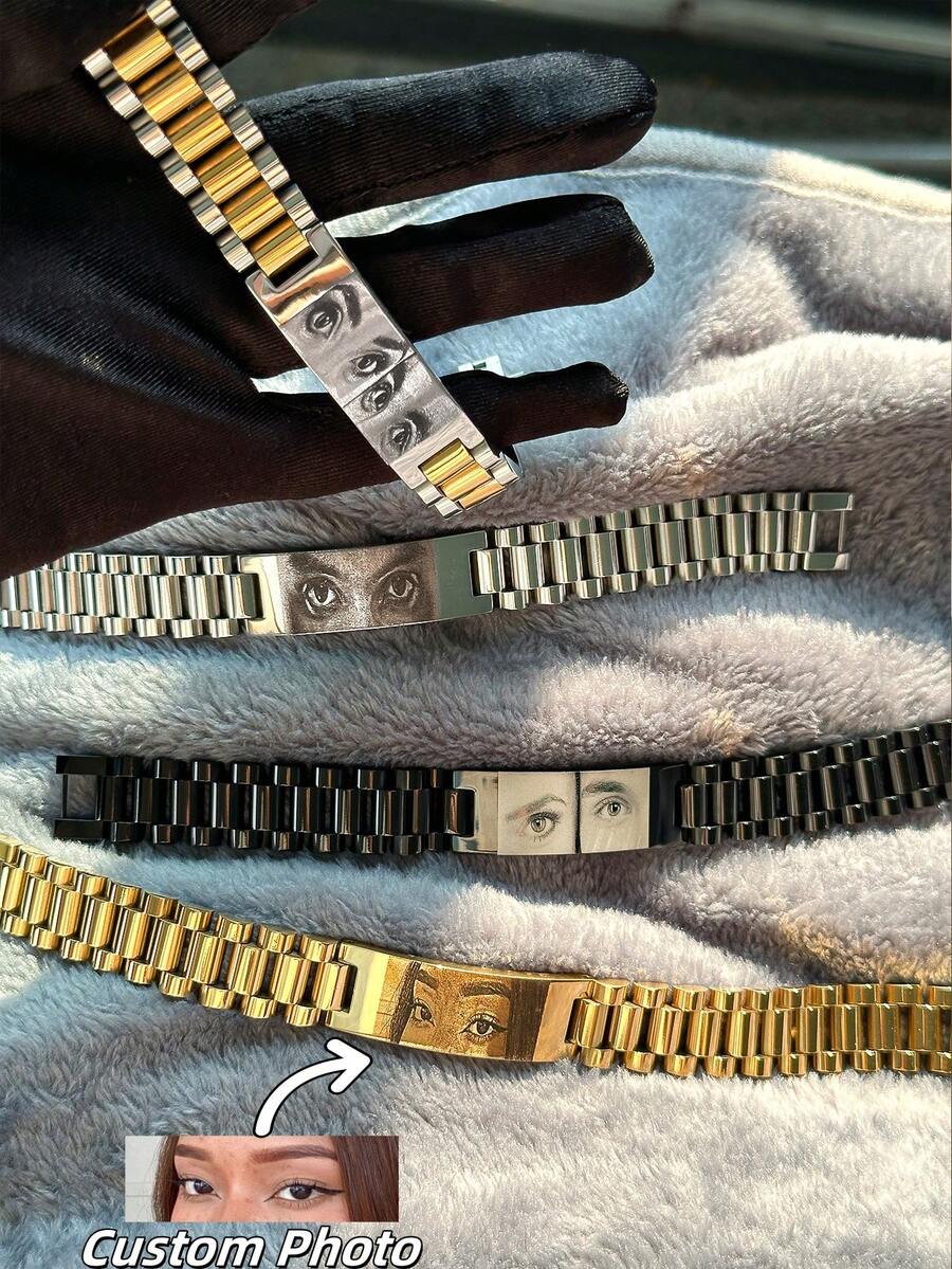 Personalized Men's Carved Eye Bracelet, Customized Eye Photo Bracelet, Laser Engraved Couple's Eye Photo Bracelet Jewelry, Gift For Boyfriend Eye Bracelet