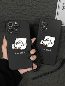 1个黑色TPU卡通鸭子图案防震手机壳和1条黑色硅胶腕带，适用于苹果手机/配套手机壳/带挂绳手机壳/趣味手机壳/Galaxy S23 Ultra/14 Pro Max/Galaxy S24 Ultra