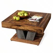 LITTLE TREE Square Coffee Table, Wood Coffee Table For Living Room, 31.5" Modern Center Table Tea Table Accent Table, Rustic Brown & Black - Brown - View 5