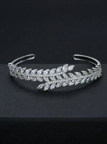 1 peça Pulseira elegante com folha de zircônia, bracelete com abertura, joia microincrustada, presente para mulheres, uso diário