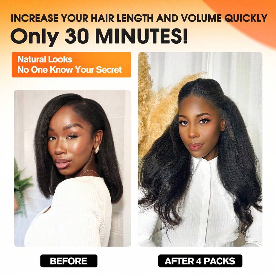 Remy Human Hair  Light Yaki Tape In Extensions 20pc/Pack Natural Black Color - Natural Black - View 1