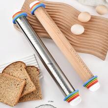 17 Inch Stainless Steel Rolling Pin Kneading Mat Set Wooden Rolling Pin Kneading Mat Set Adjustable Thickness Type Rolling Pin With Graduated Baking - Multicolor - View 13