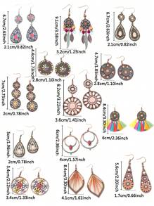 TopHanqi 13 Paar Vintage Bohemien Ohrring Set, geometrische personalisierte Tropfenöl-handgefertigte Quaste-Ohrringe mit Strass-Umwicklung, geeignet für täglichen Gebrauch, Partys, Street-Style, Geschenke, ganzjährig