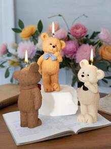 1 pieza Molde de silicona de oso caballero con corbata de moño - Fácil de usar para hacer velas DIY, manualidades de resina y decoración del hogar, adecuado para hacer velas con forma de adorable oso pardo y blanco, perfecto para crear un ambiente acogedor, molde de vela con forma de oso