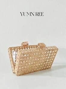 NUOVA ELEGANTE BORSA CLUTCH INTRECCIATA IN ACRILICO TINTA UNITA PER SIGNORE, PORTAFOGLI PICCOLO INTRECCIATO CHIC CON CATENA, BORSA TRUCCHI, BORSA MINI DA SERA ALLA MODA, BORSA TOTE INTRECCIATA VINTAGE PORTATILE PER DONNA