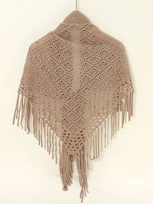 1pc Women's Solid Color Triangle Tassel Knitted Scarf, Warm Shawl For Autumn & Winter For Dress - 03-camel - View 3
