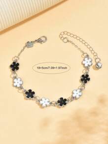 1 pièce Élégant et raffiné bracelet à chaîne en alliage de zinc avec une goutte d'huile et des pétales de fleurs, convenant pour les déplacements quotidiens et les tenues décontractées
