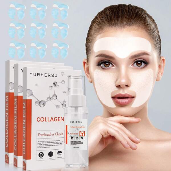 Three Boxes Of 9pcs Collagen Membrane+100ml Collagen Essence Spray Combination, Water-Soluble And Skin Friendly, Can Effectively Penetrate And Supplement Moisture, Make Skin Smooth And Moist, Supplement Moisture, And Prevent Skin Dryness