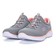 Skechers Zapatillas deportivas casuales elásticas sin cordones para mujer, zapatos deportivos casuales ligeros y cómodos - Gris/Rosa - Ver 2