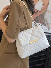 Solid Color PU Fabric Large Capacity Women's Shoulder Bag, Fashion Versatile Minimalist Quilted Workmanship Travel Street Style - White - View 4