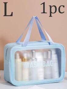 1 pièce Sac de toilette imperméable en PVC, sac de maquillage portable de grande capacité, pour le voyage, la plage, l'université, range les cosmétiques, les articles de toilette et les accessoires