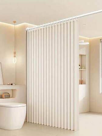 1pc Modern Vertical Striped Folding Shower Curtain - Made Of Polyester, Heat Insulation, Easy To Install And Store, Ripple Folding Top Style, Unlined, Suitable For Bathroom Decoration, Modern Striped Design, Fashionable Bathroom Function, Bathroom Shower Curtain Bathroom Accessories Back To School