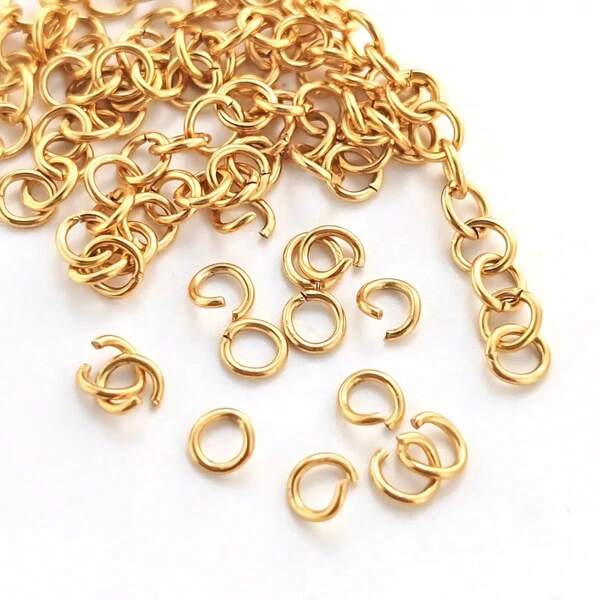 100pcs Stainless Steel Gold & Silver Open Jump Rings Split Rings, Used For DIY Jewelry Necklace Bracelet Connectors Accessories