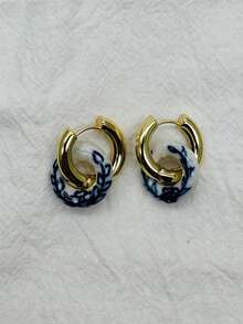 1 Pair Elegant Multicolor Chinese Ceramic Flower Fashion Luxury Women Earrings, Women's Fashion Accessory - Multicolor - View 7