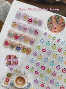 10pcs Cute Cartoon 5D Embossed Nail Art Stickers - Colorful Sausage Mouth & Big Lips Design, Women & Girls DIY Vinyl Decals, Reusable, Glitter Surface, Nail Stickers [Random Colors, Random Styles]