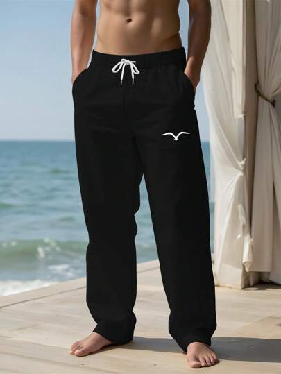Pantalones de playa con cordón con estampado digital 3D de obra de arte de gaviota, de uso diario casual y al aire libre, para hombres