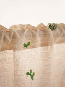 1 件简约清新仙人掌刺绣流苏杆口袋小窗帘、咖啡色窗帘、家居装饰