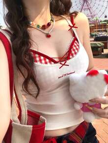 女式二合一蕾丝吊带背心，明亮夏日，带衬垫胸罩和短款上衣