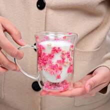 1 Set Of 300ml Novel Double-Layer Dried Flower With Handle Double-Layer Glass Cups, Multiple Colors To Choose From, Bell Cup Type, Insulated And Heat-Resistant Transparent Coffee Cups, Breakfast Milk Cups, Gift For Girlfriend And Boyfriend