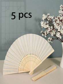 1/2/5pcs Silk Fans Decorative Fabric Fans, Plain Folding Fan, Wedding Gift, DIY Decor For Tabletop & Wall Hanging