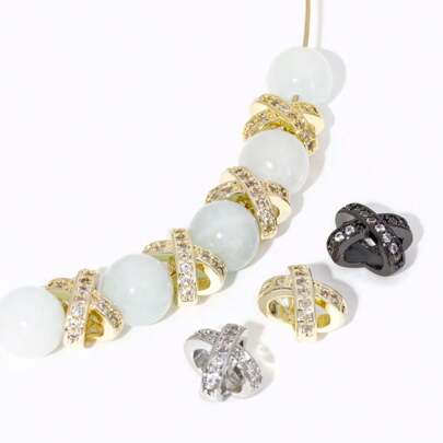 Contas espaçadoras porosas em formato de X com zircônia incrustada em latão banhado a ouro 18K, separador de contas, acessórios para fabricação de joias faça você mesmo no atacado