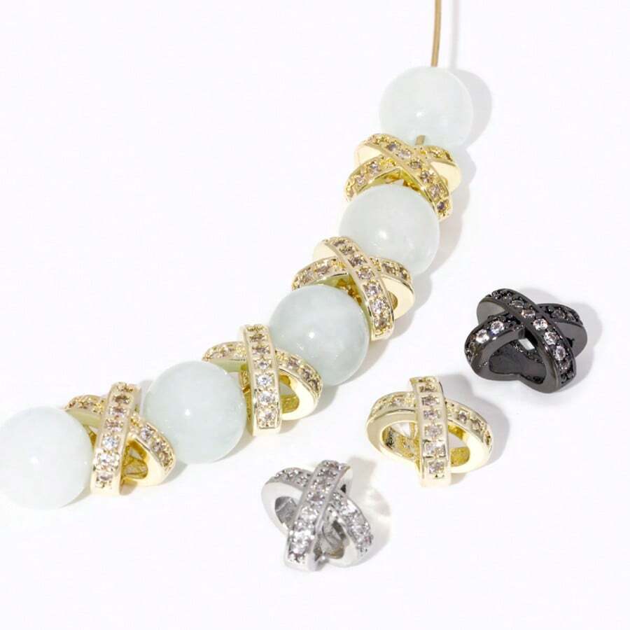 18K Gold Plated Brass Inlaid Zirconia X-Shaped Porous Spacer Beads,Beads Separator,For DIY Jewelry Making Accessories Wholesale - Spacer Beads - View 1